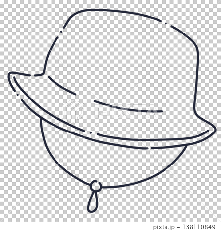 ひもがついた帽子の線画イラスト ひもがついた帽子の線画イラスト 138110849