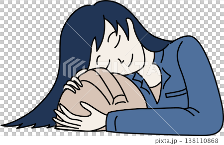 ヘルメットの上で目をつぶる作業服を着た女性のイラスト 青色の制服 ヘルメットの上で目をつぶる作業服を着た女性のイラスト 青色の制服 138110868