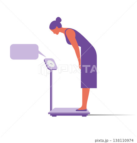 Woman on scales. Weight loss concept. Vector illustration in flat style 138110974