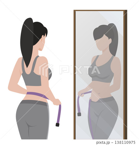 Fitness woman doing exercises in front of mirror. Vector illustration. Fitness woman doing exercises in front of mirror. Vector illustration. 138110975