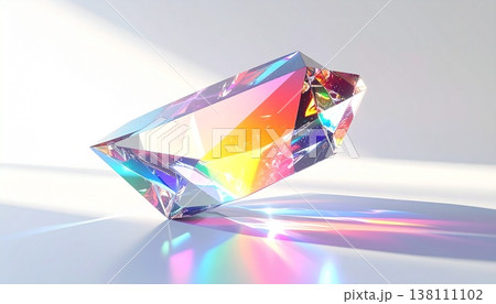 虹色に輝くクリスタルの原石とカラフルなプリズムの光の屈折 虹色に輝くクリスタルの原石とカラフルなプリズムの光の屈折 138111102
