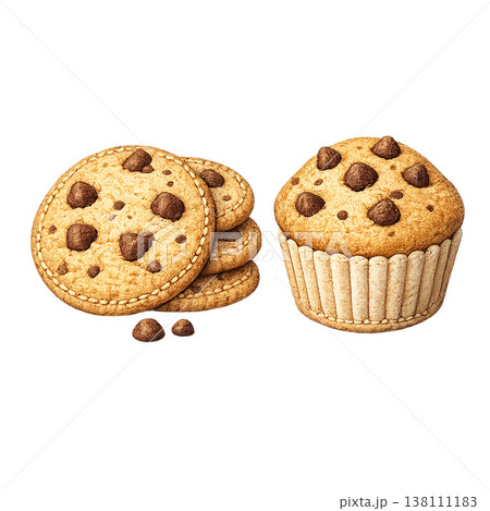 cookie, muffin, bakery dessert, sweet snack, home baking, picnic dessert, cafe dessert, dessert plating, baked goods, pastry item, dessert menu, gourmet snack, soft muffin, crispy cookie, afternoon te 138111183