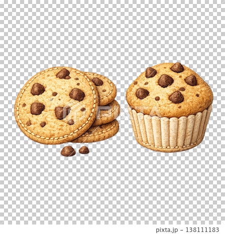 cookie, muffin, bakery dessert, sweet snack, home baking, picnic dessert, cafe dessert, dessert plating, baked goods, pastry item, dessert menu, gourmet snack, soft muffin, crispy cookie, afternoon te 138111183