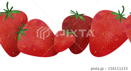 Seamless pattern border with strawberries. Simple and clean. Bright watercolor berries, playful summer vibe. Perfect for baby shower, kids textiles, fabric, gift wrap, invitations, healthy food themes 138111233