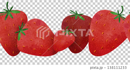 Seamless pattern border with strawberries. Simple and clean. Bright watercolor berries, playful summer vibe. Perfect for baby shower, kids textiles, fabric, gift wrap, invitations, healthy food themes 138111233