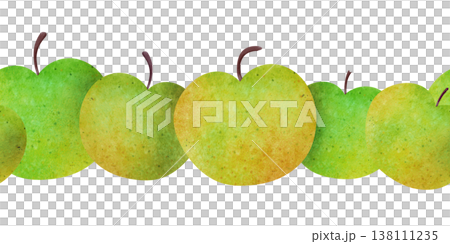 Seamless pattern border with green apples. Simple and clean. Bright watercolor fruits, playful summer vibe. Perfect for baby shower, kids textiles, fabric, gift wrap, invitations, healthy food themes Seamless pattern border with green apples. Simple and clean. Bright watercolor fruits, playful summer vibe. Perfect for baby shower, kids textiles, fabric, gift wrap, invitations, healthy food themes 138111235