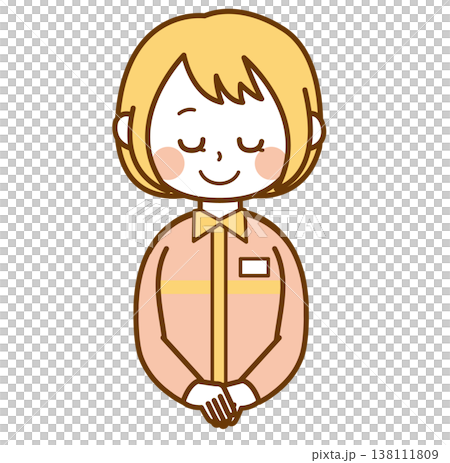 お辞儀をしているコンビニの制服を着た女性店員のイラスト お辞儀をしているコンビニの制服を着た女性店員のイラスト 138111809