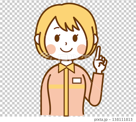 插圖描繪了一位身穿制服的便利商店女店員正在講解重點。 138111813