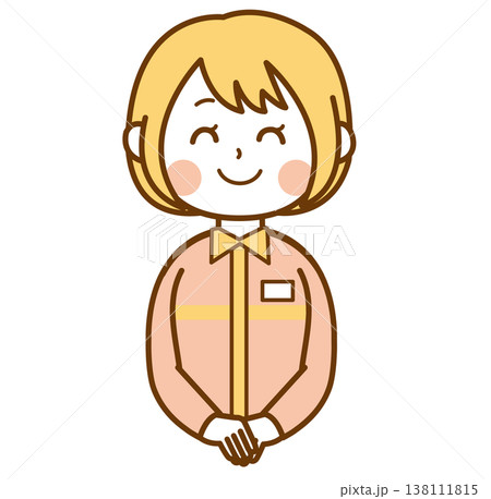 笑顔で接客をするコンビニの制服を着た女性店員のイラスト 笑顔で接客をするコンビニの制服を着た女性店員のイラスト 138111815