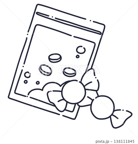 携帯しやすいお菓子の線画イラスト 携帯しやすいお菓子の線画イラスト 138111845