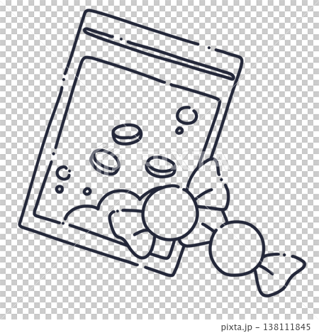 携帯しやすいお菓子の線画イラスト 携帯しやすいお菓子の線画イラスト 138111845