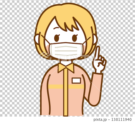 マスクをしているコンビニの制服を着た女性店員のイラスト 138111940