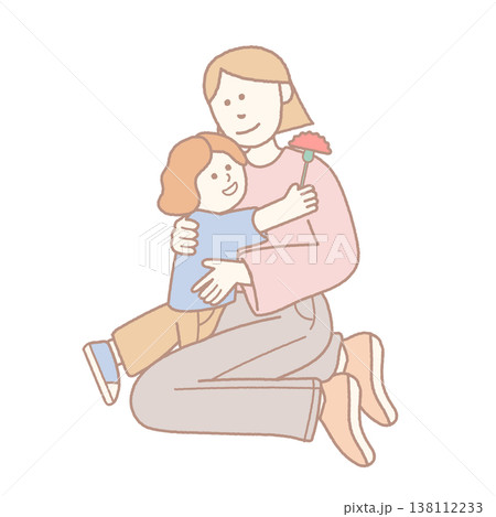 Mother hugging child with carnation 138112233