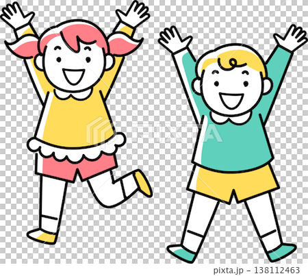 ジャンプする女の子と男の子 138112463
