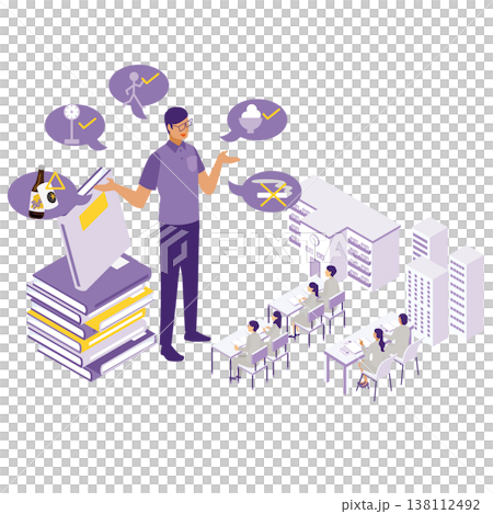 学校やオフィスで生活習慣の改善を指導する講師のアイソメトリックイラスト 138112492