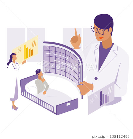 入院患者のデータをデジタル管理する医師と看護師のアイソメトリックイラスト 入院患者のデータをデジタル管理する医師と看護師のアイソメトリックイラスト 138112493