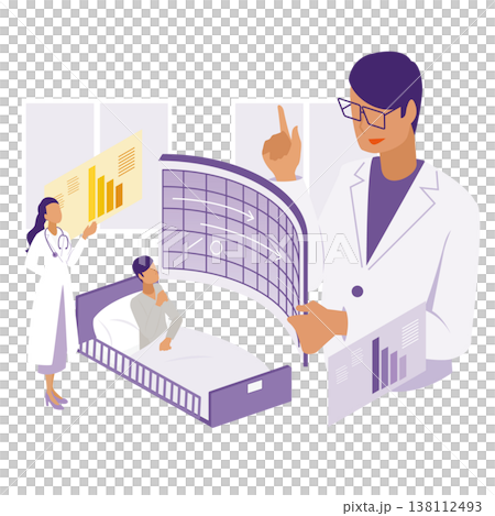 入院患者のデータをデジタル管理する医師と看護師のアイソメトリックイラスト 入院患者のデータをデジタル管理する医師と看護師のアイソメトリックイラスト 138112493