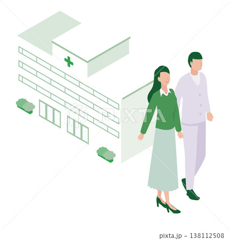 晴れやかな表情で病院を後にし社会復帰へと歩み出す男女のアイソメトリックイラスト 晴れやかな表情で病院を後にし社会復帰へと歩み出す男女のアイソメトリックイラスト 138112508