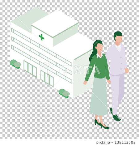 晴れやかな表情で病院を後にし社会復帰へと歩み出す男女のアイソメトリックイラスト 晴れやかな表情で病院を後にし社会復帰へと歩み出す男女のアイソメトリックイラスト 138112508
