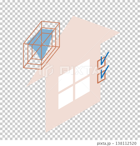 Isometric illustration of a residential environment assessment, overlaying a radar chart and checkboxes onto the silhouette of a house. Isometric illustration of a residential environment assessment, overlaying a radar chart and checkboxes onto the silhouette of a house. 138112520