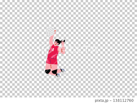 Illustration of a female volleyball player spiking the ball. Illustration of a female volleyball player spiking the ball. 138112760
