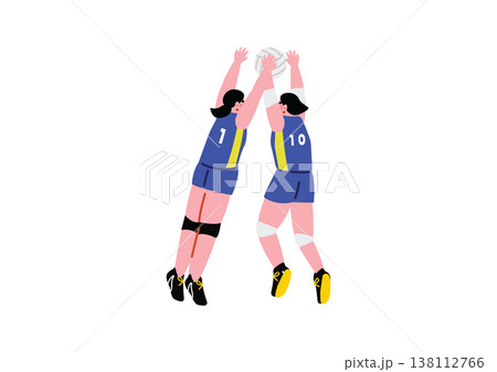 ボールをブロックする女子バレーボール選手jのイラスト 138112766