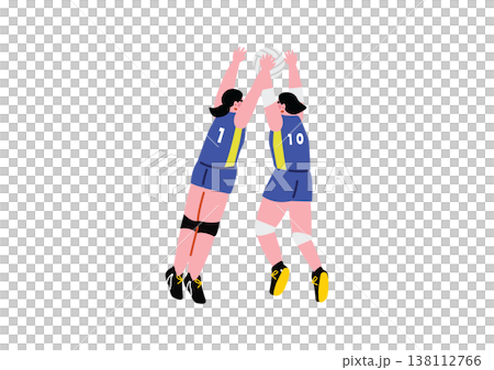 ボールをブロックする女子バレーボール選手jのイラスト 138112766