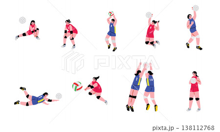 女子バレーボール選手のイラストセット 138112768