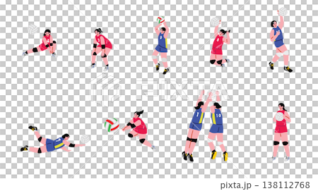 女子バレーボール選手のイラストセット 138112768