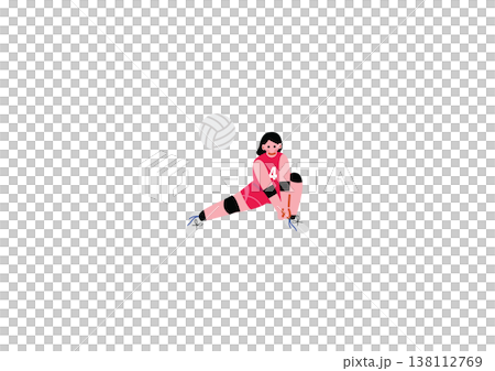 ボールをレシーブする女子バレーボール選手のイラスト 138112769