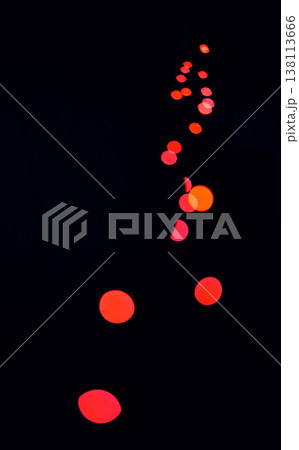 Bokeh, red lamp dots and black background with pattern, texture and mockup with cosmic aesthetic lights. Night lighting, sparkle particles and glow on dark wallpaper with space, color shine and flare 138113666