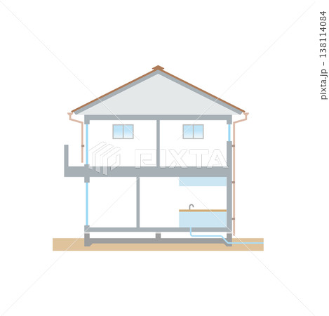戸建て住宅の断面図のイラスト 戸建て住宅の断面図のイラスト 138114084