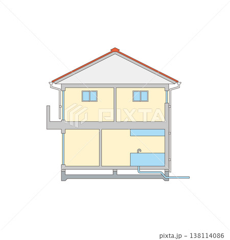 戸建て住宅の断面図のイラスト 戸建て住宅の断面図のイラスト 138114086