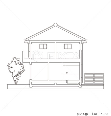 戸建て住宅の断面図の線画イラスト 138114088