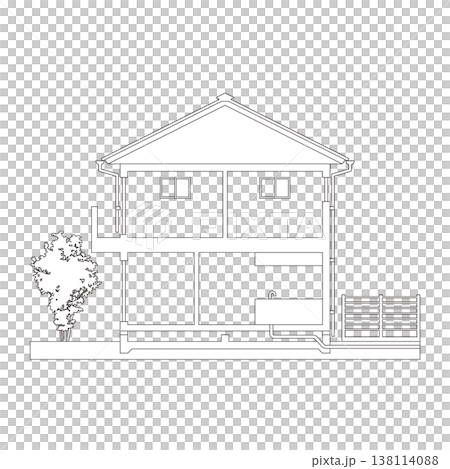 戸建て住宅の断面図の線画イラスト 138114088