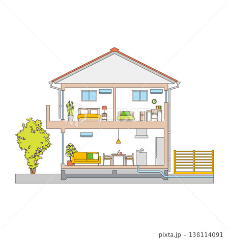 戸建て住宅の断面図のイラスト 138114091