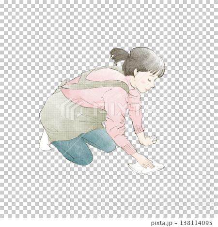 床の拭き掃除をする女性 138114095