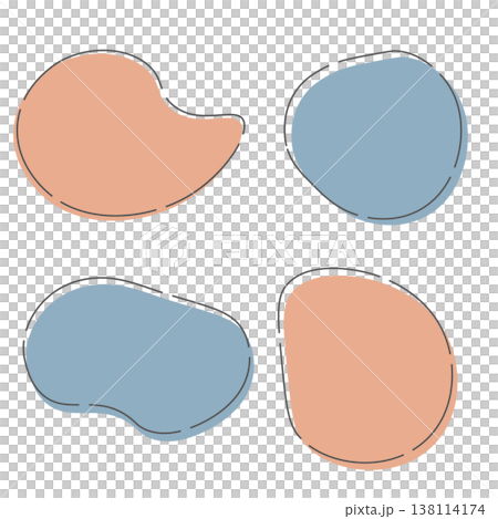 A set of muted-color fluid shapes and dashed frame backgrounds for banners and web design. 138114174