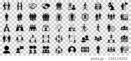 一套用於商業、人物和溝通的單色圖示（向量、輪廓、簡潔）。 138114202