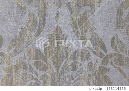 Vintage floral pattern on textured grey tapestry fabric 138114386