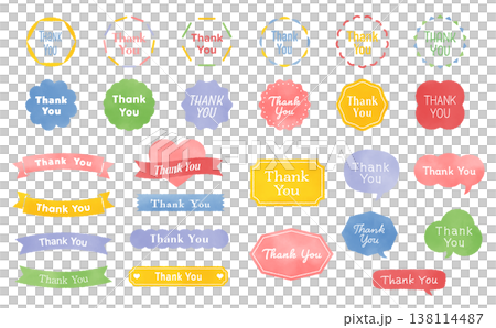 Watercolor-style Thank You Logo Set: Circles, Ribbons, and Speech Bubbles - Natural Watercolor-Style Gratitude Design Watercolor-style Thank You Logo Set: Circles, Ribbons, and Speech Bubbles - Natural Watercolor-Style Gratitude Design 138114487