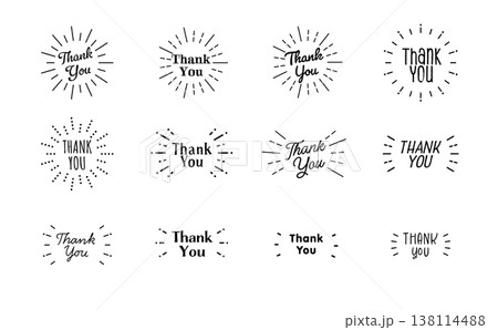 Thank You サンバースト ロゴ12点セット シンプル放射デザイン 感謝素材 138114488