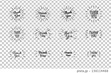Thank You サンバースト ロゴ12点セット シンプル放射デザイン 感謝素材 138114488