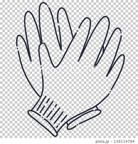 A line drawing illustration of work gloves with loose lines. A line drawing illustration of work gloves with loose lines. 138114784