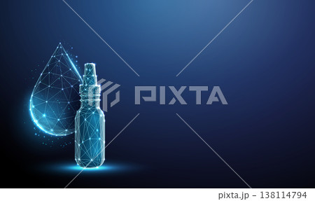 3d medical spray bottle with water drop Liquid medication, spray application, eye drops, throat spray, nasal spray, hydration therapy, pharmaceutical treatment concept. 3d medical spray bottle with water drop Liquid medication, spray application, eye drops, throat spray, nasal spray, hydration therapy, pharmaceutical treatment concept. 138114794