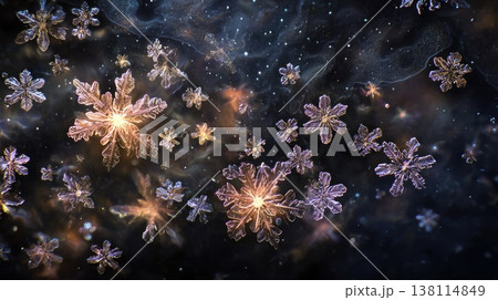 Super ultra macro snowflakes, in the style of nature-inspired composition. Joyful celebration of nature. 138114849