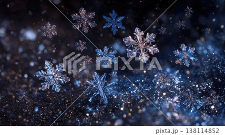 Super ultra macro light blue snowflakes captured in intricate detail. Playful lines and delicate natural beauty. Super ultra macro light blue snowflakes captured in intricate detail. Playful lines and delicate natural beauty. 138114852