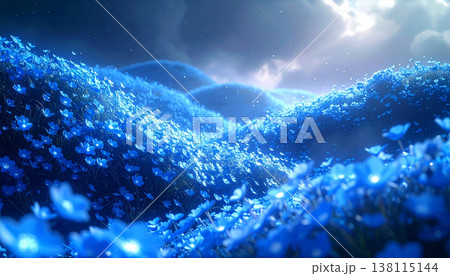 静かで神秘的なネモフィラの花畑 138115144