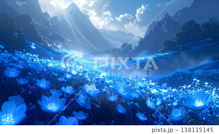 青く光るネモフィラの花畑 138115145