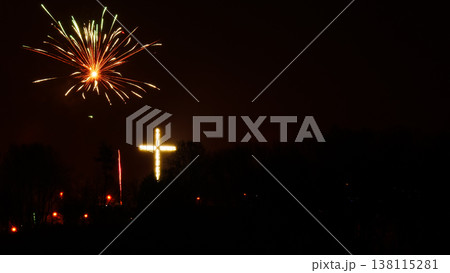 Colorful fireworks at holiday night 138115281